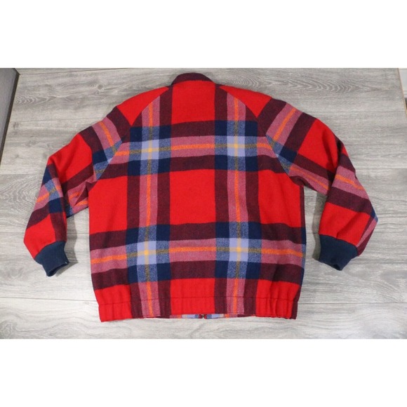 Pendleton Vintage Blue Plaid Wool wool Zip Bomber Jacket Women's Size Large - Picture 5 of 8